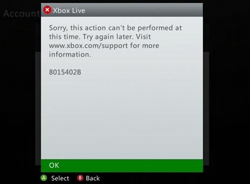 Как исправить ошибку 8015402b в Xbox 360